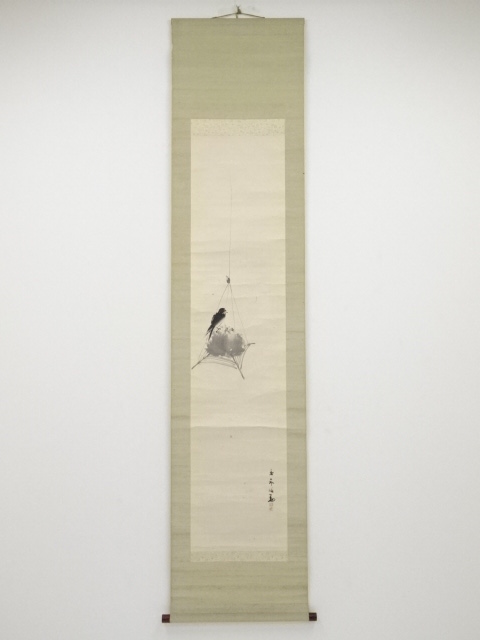 JAPANESE HANGING SCROLL / HAND PAINTED / SWALLOW / BY KEINEN IMAO